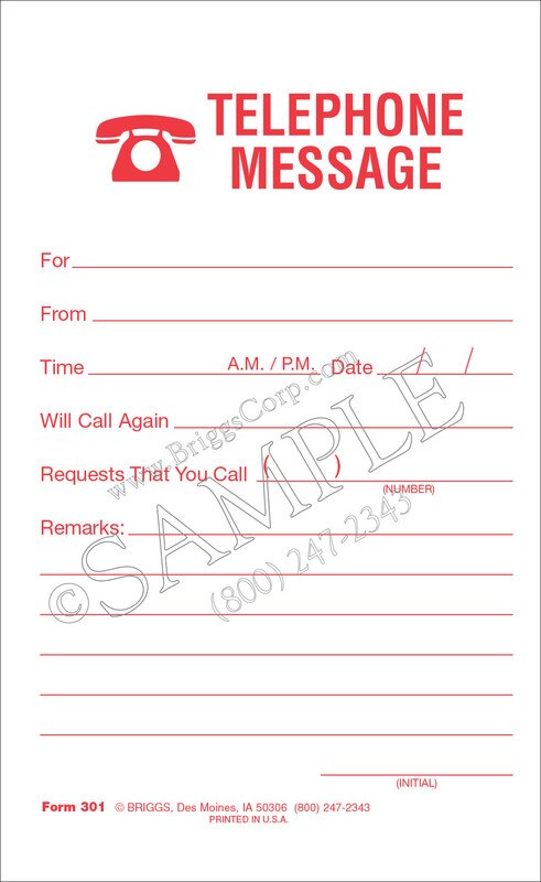 Telephone Message Slip Pad